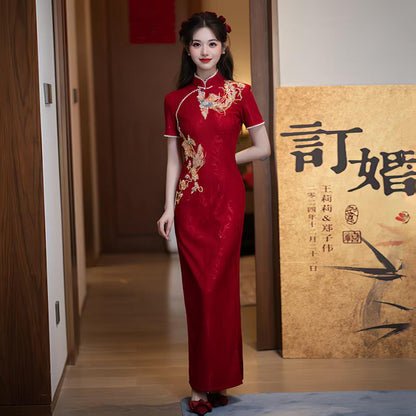 Women's Red Jacquard Qipao Cheongsam Dress – additional product view