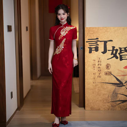 Women's Red Jacquard Qipao Cheongsam Dress – additional product view