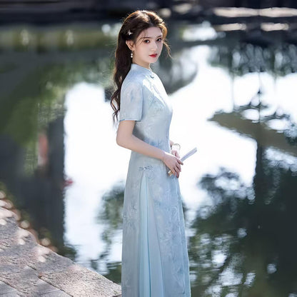 Women's Blue Vintage Qipao Cheongsam Dress – Maxi – additional product view