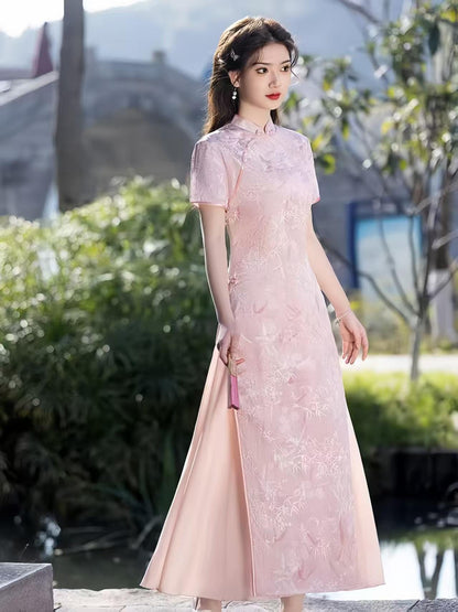 Women's Blue Vintage Qipao Cheongsam Dress – Maxi – additional product view