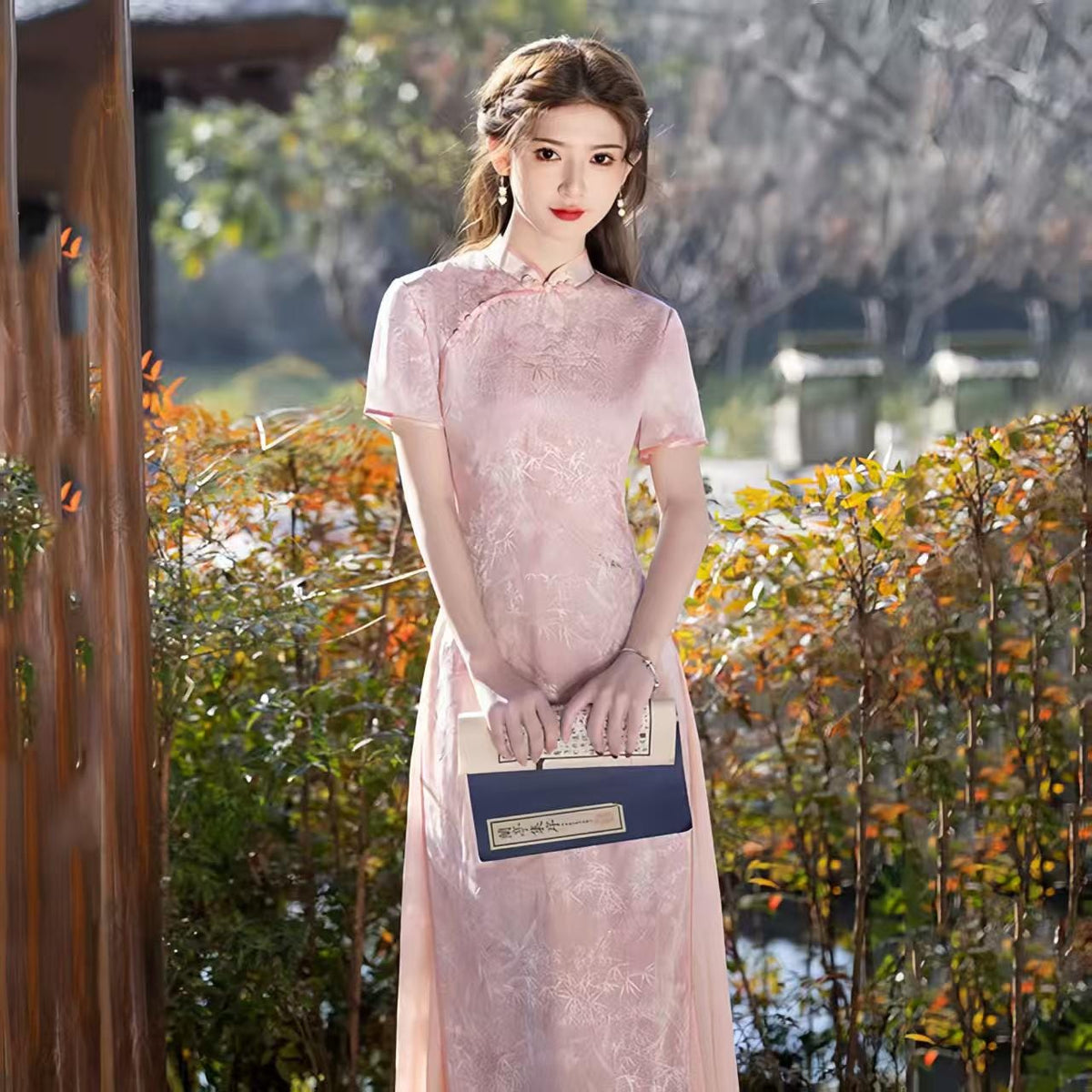 Women's Blue Vintage Qipao Cheongsam Dress – Maxi – additional product view