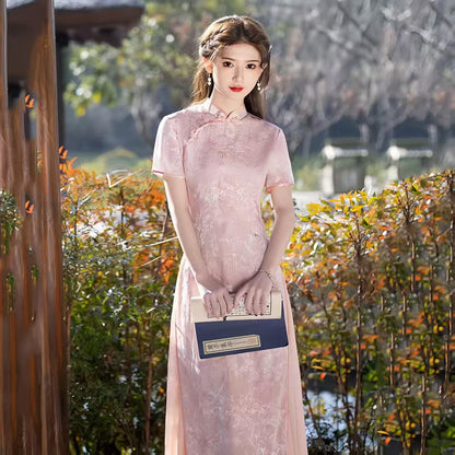 Women's Blue Vintage Qipao Cheongsam Dress – Maxi – additional product view