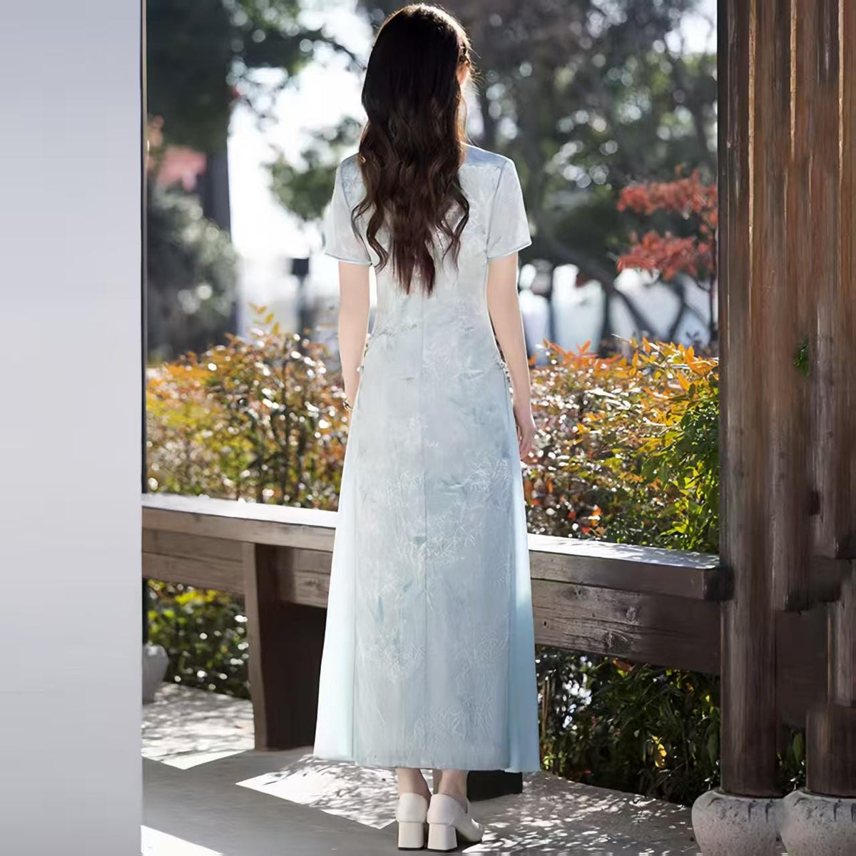 Women's Blue Vintage Qipao Cheongsam Dress – Maxi – additional product view