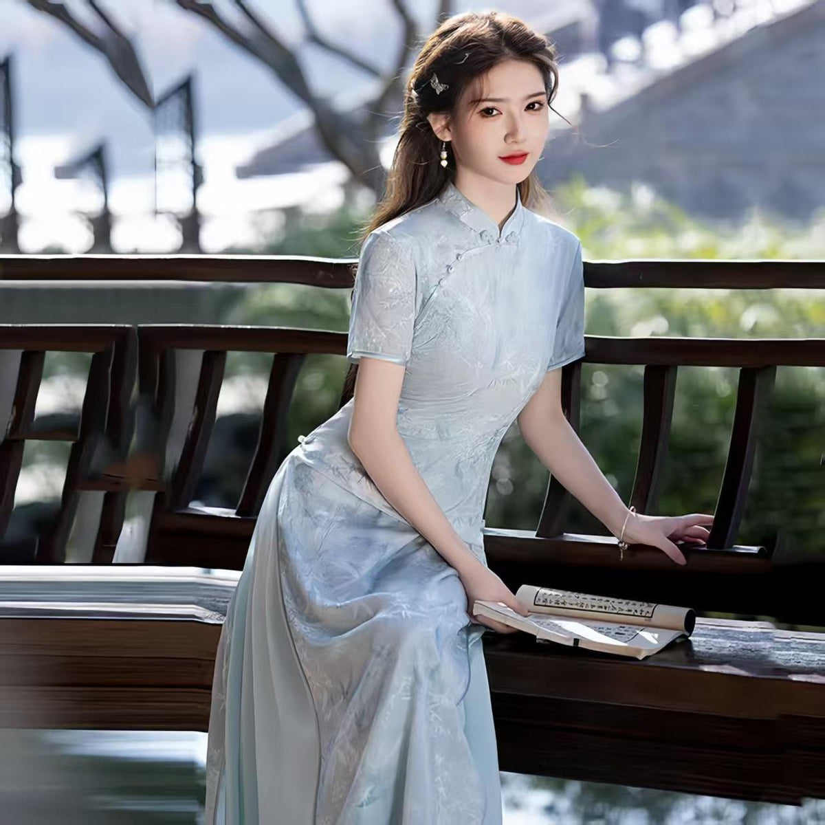 Women's Blue Vintage Qipao Cheongsam Dress – Maxi