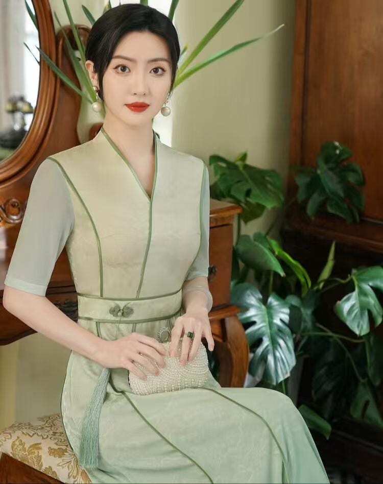 Women's Green Vintage Qipao Cheongsam Dress – additional product view