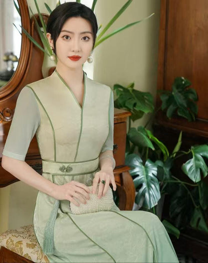 Women's Green Vintage Qipao Cheongsam Dress – additional product view