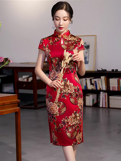 Women's Green Floral Qipao Cheongsam Dress – additional product view