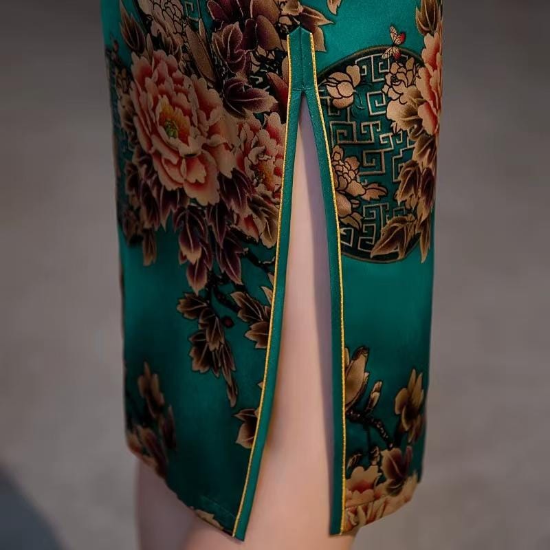 Women's Green Floral Qipao Cheongsam Dress – additional product view