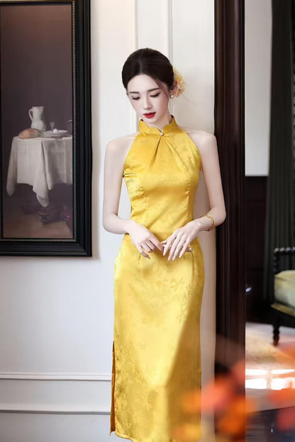 Women's Gold Vintage Qipao Cheongsam Dress – additional product view