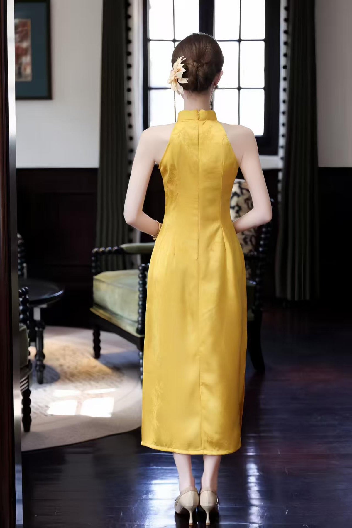 Women's Gold Vintage Qipao Cheongsam Dress – additional product view