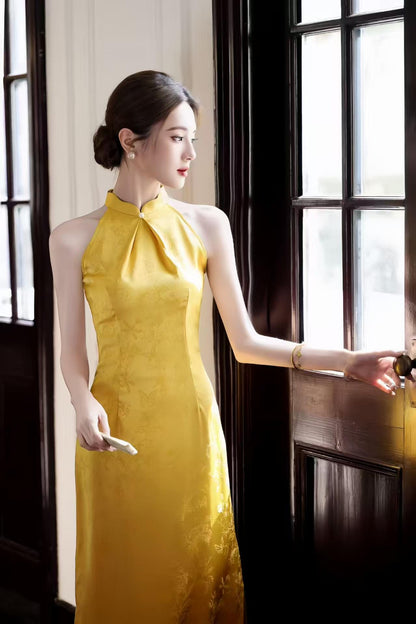 Women's Gold Vintage Qipao Cheongsam Dress – additional product view