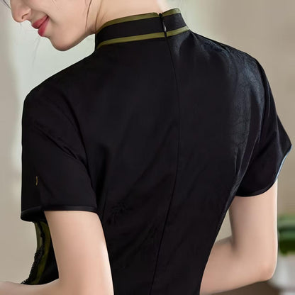 Women's Green Elegant Qipao Cheongsam Dress – Midi Fitted – additional product view