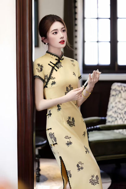 Women's Embroidered Qipao Cheongsam Dress – Linen Fitted – additional product view