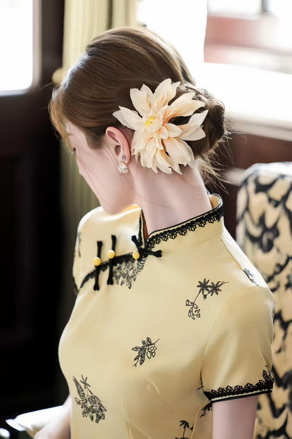 Women's Embroidered Qipao Cheongsam Dress – Linen Fitted – additional product view