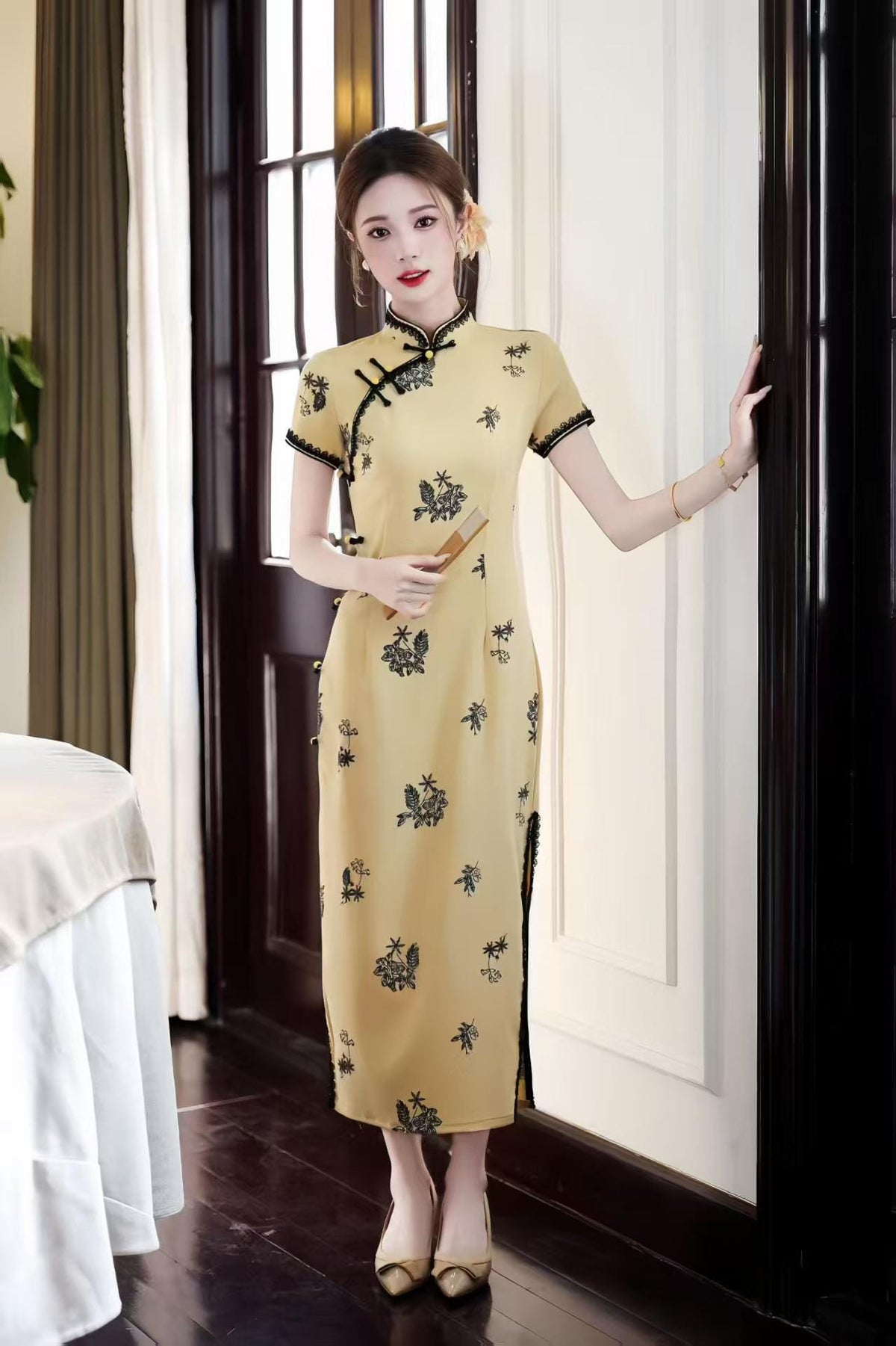 Women's Embroidered Qipao Cheongsam Dress – Linen Fitted – additional product view