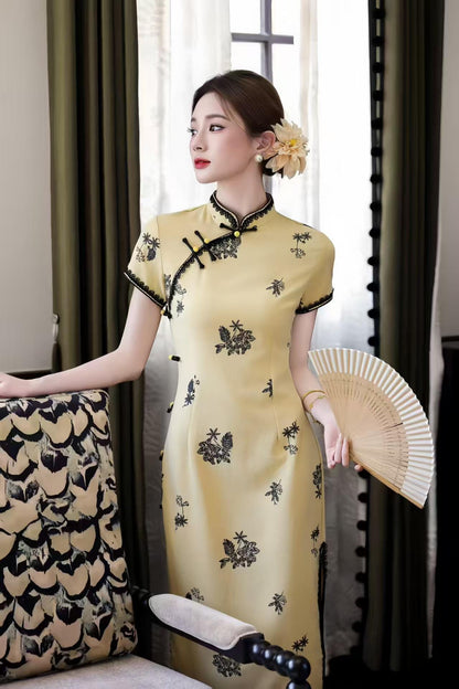 Women's Embroidered Qipao Cheongsam Dress – Linen Fitted