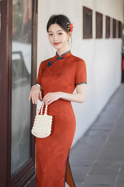 Women's Red Vintage Qipao Cheongsam Dress – Jacquard – additional product view