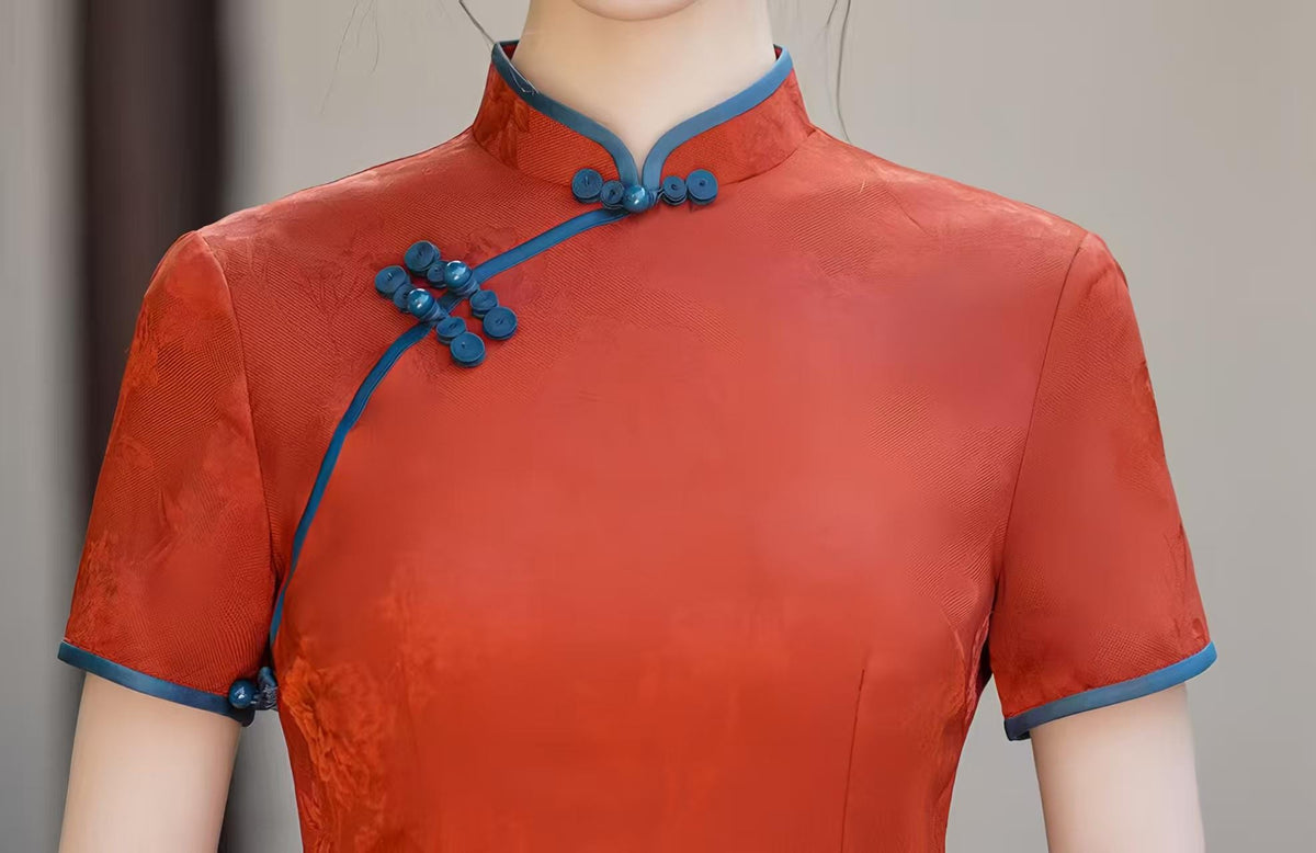 Women's Red Vintage Qipao Cheongsam Dress – Jacquard – additional product view