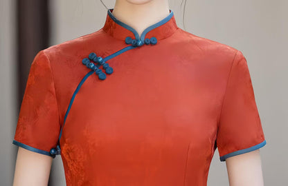 Women's Red Vintage Qipao Cheongsam Dress – Jacquard – additional product view