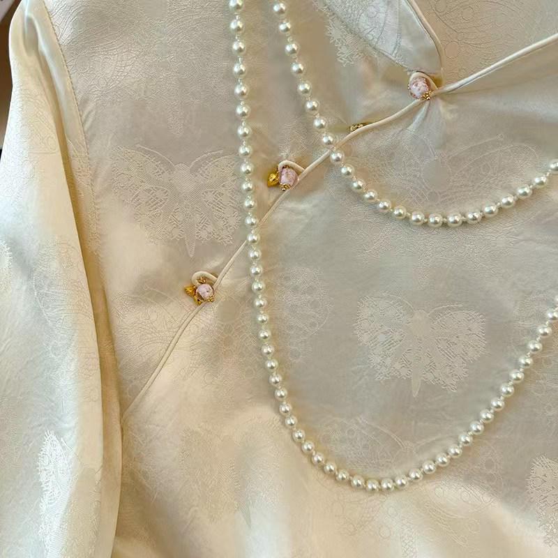 Women's Embroidered Satin Chinese Style Blouse – additional product view