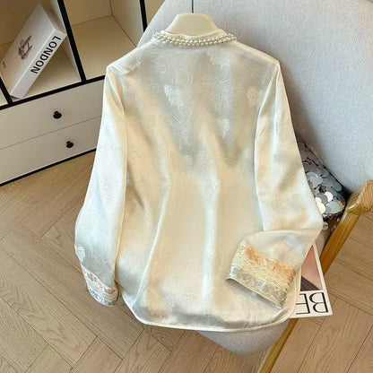 Women's Embroidered Satin Chinese Style Blouse – additional product view