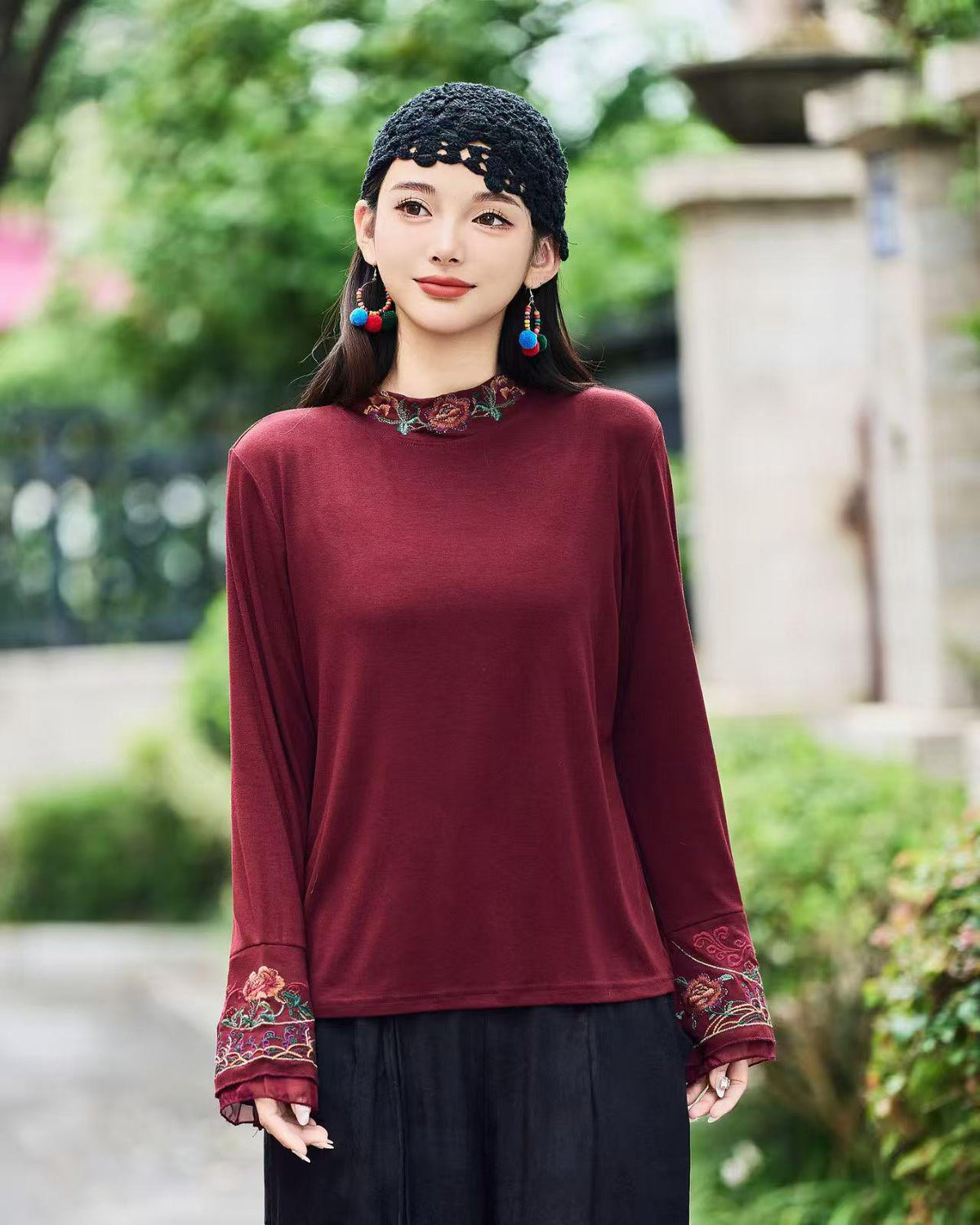 Women's Floral Chinese Style Blouse – Cotton Long Sleeve – additional product view