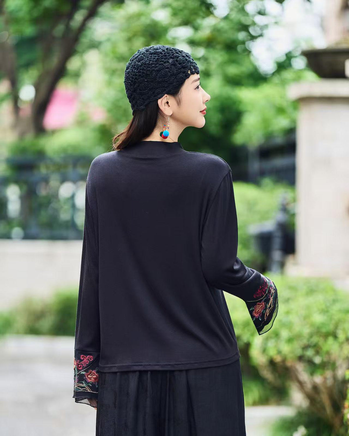 Women's Floral Chinese Style Blouse – Cotton Long Sleeve – additional product view