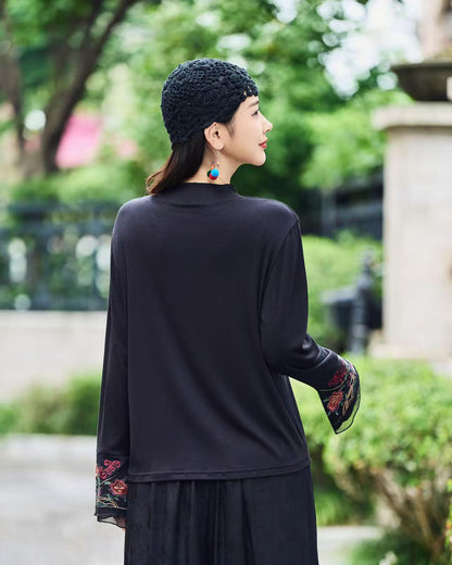 Women's Floral Chinese Style Blouse – Cotton Long Sleeve – additional product view
