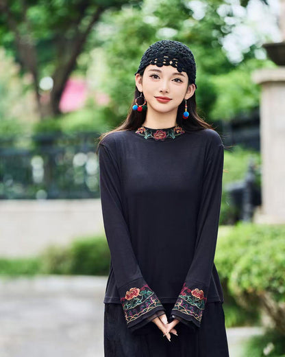Women's Floral Chinese Style Blouse – Cotton Long Sleeve – additional product view