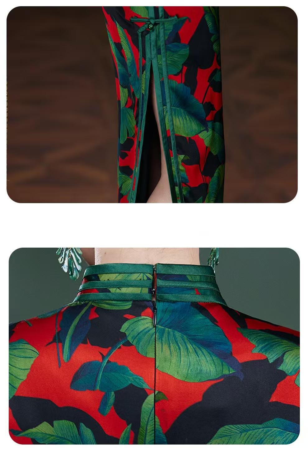 Women's Green Elegant Silk Qipao Cheongsam Dress – additional product view