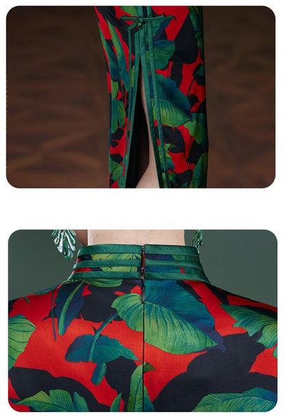 Women's Green Elegant Silk Qipao Cheongsam Dress – additional product view