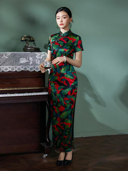 Women's Green Elegant Silk Qipao Cheongsam Dress – additional product view