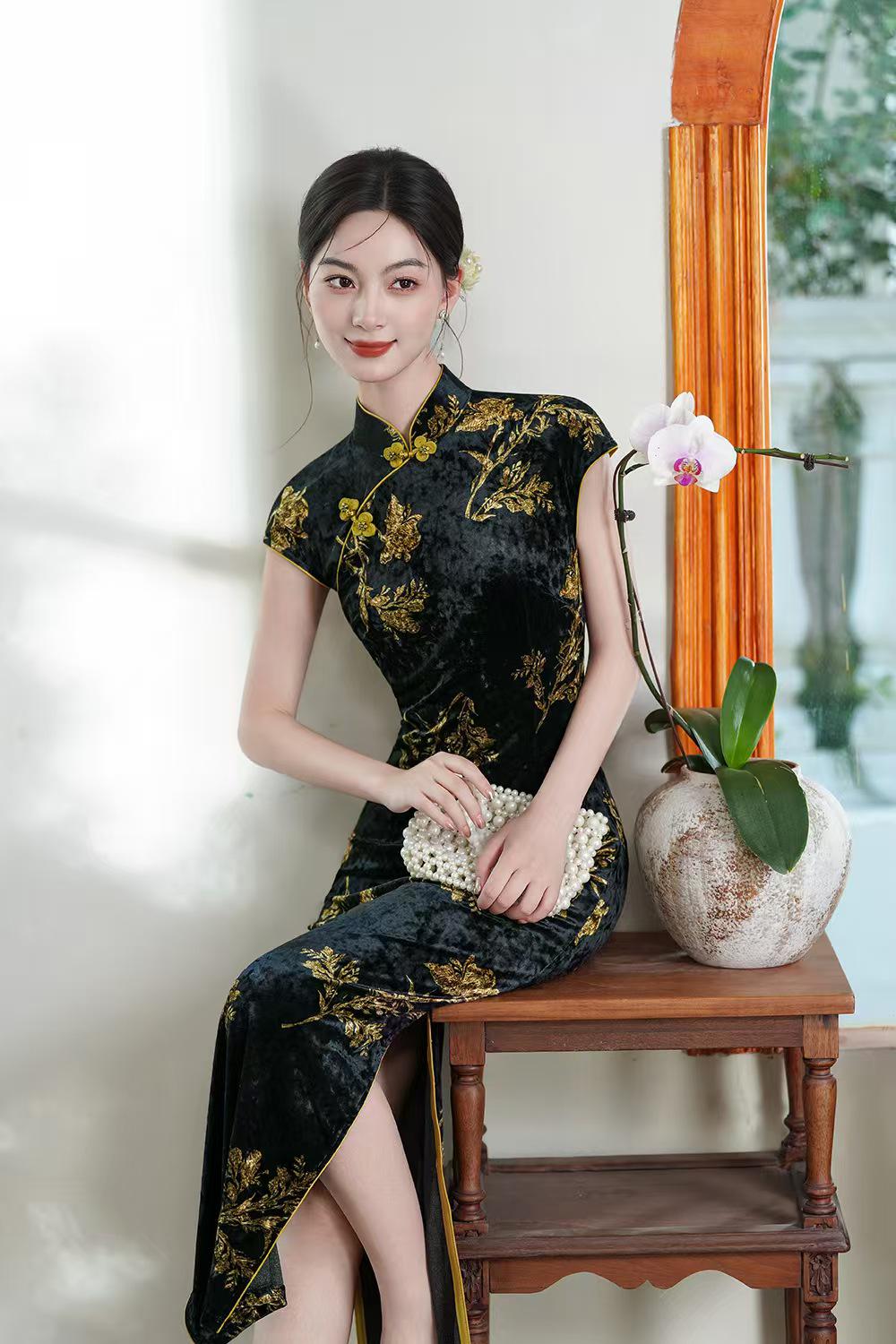 Women's Black Vintage Qipao Cheongsam Dress – additional product view