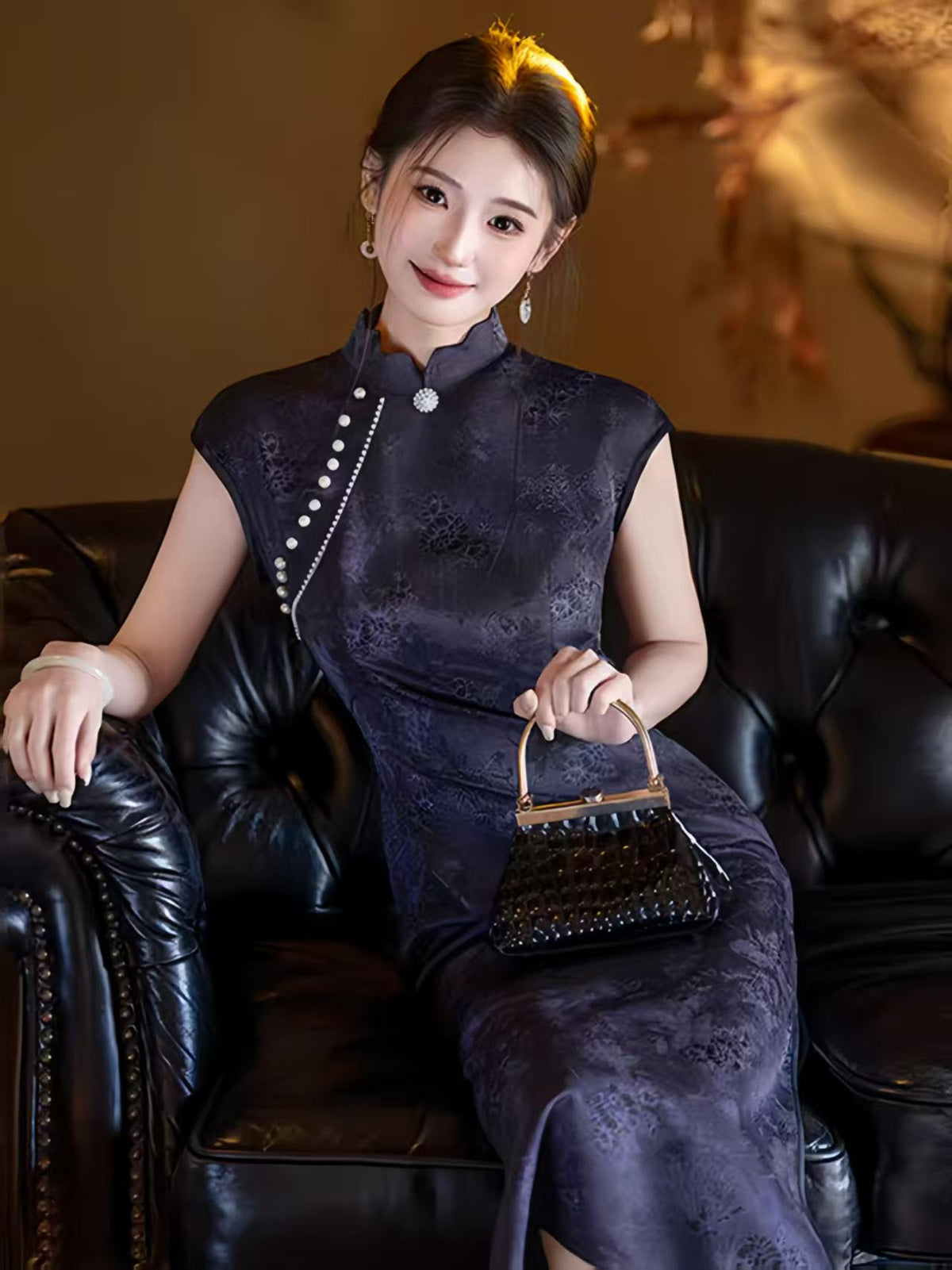 Women's Blue Vintage Qipao Cheongsam Dress – Midi – additional product view