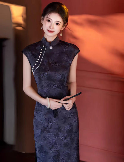 Women's Blue Vintage Qipao Cheongsam Dress – Midi – additional product view