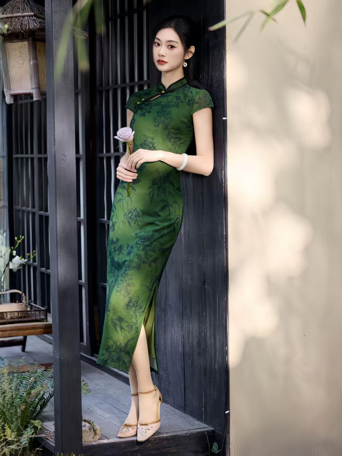 Women's Green Elegant Qipao Cheongsam Dress – Maxi – additional product view