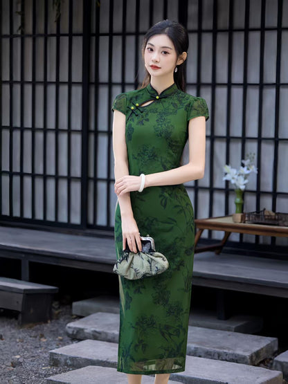 Women's Green Elegant Qipao Cheongsam Dress – Maxi – additional product view