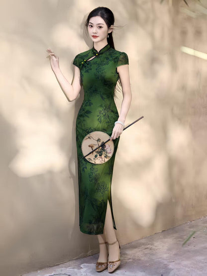 Women's Green Elegant Qipao Cheongsam Dress – Maxi – additional product view