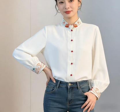 Women's Embroidered Chinese Style Blouse – Mandarin Collar