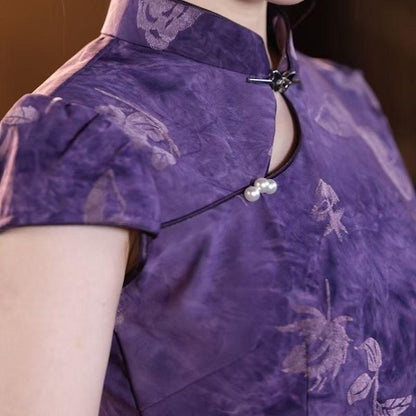 Women's Purple Vintage Qipao Cheongsam Dress – Fitted – additional product view