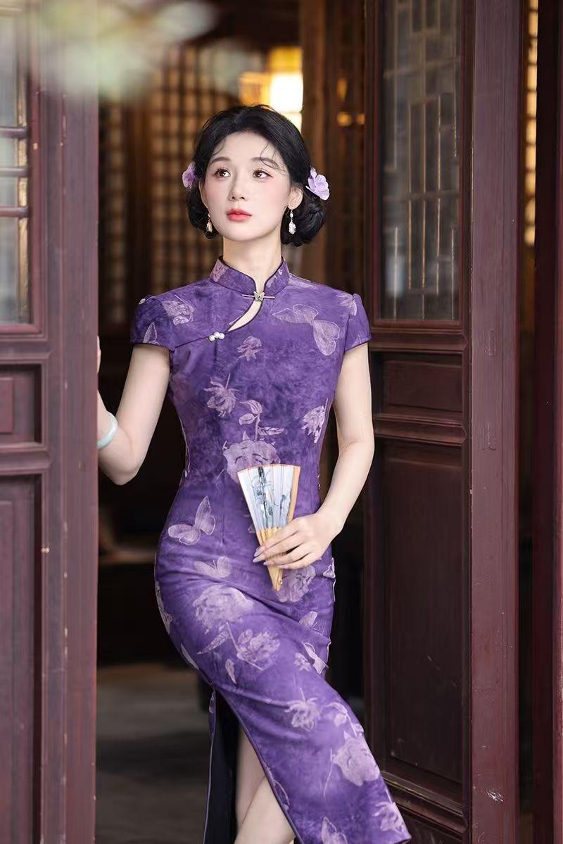 Women's Purple Vintage Qipao Cheongsam Dress – Fitted – additional product view