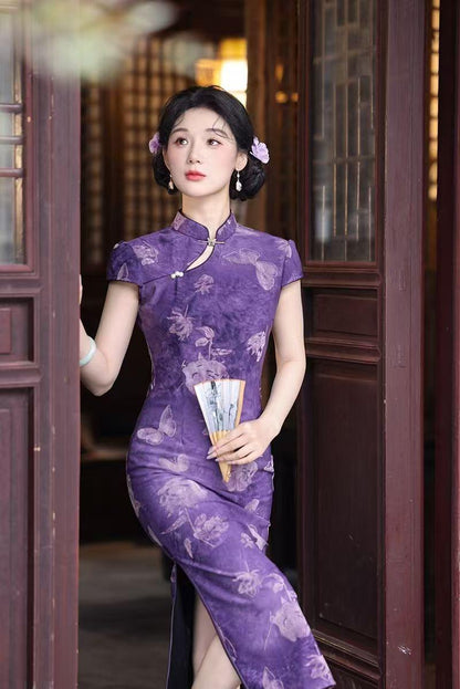 Women's Purple Vintage Qipao Cheongsam Dress – Fitted – additional product view