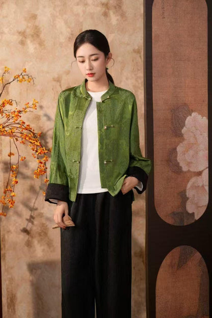 Women's Green Vintage Chinese Tang Jacket – additional product view