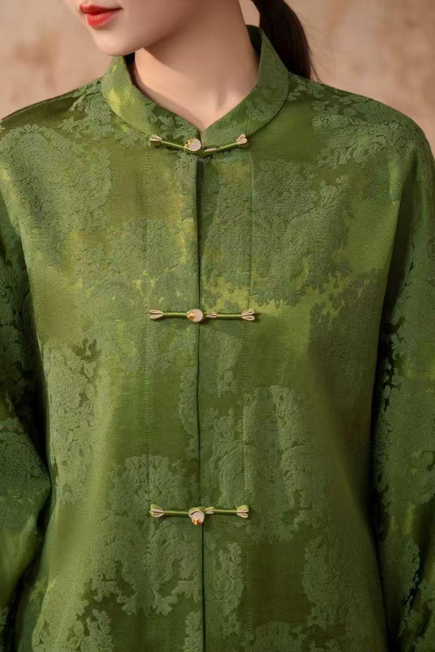 Women's Green Vintage Chinese Tang Jacket – additional product view