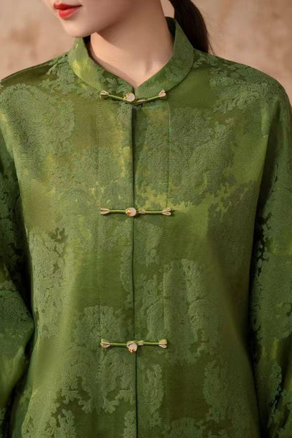 Women's Green Vintage Chinese Tang Jacket – additional product view