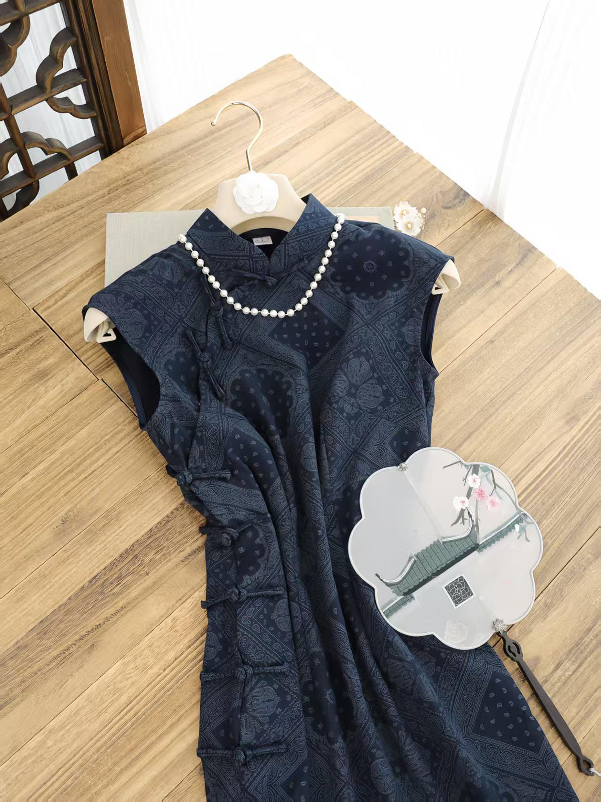 Women's Blue Vintage Qipao Cheongsam Dress – Half Sleeve – additional product view