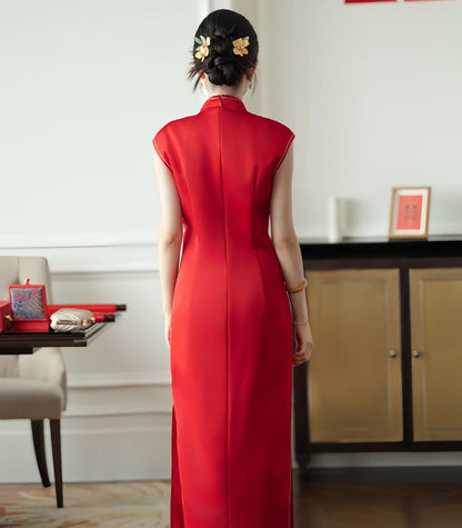 Women's Red Embroidered Qipao Cheongsam Dress – additional product view