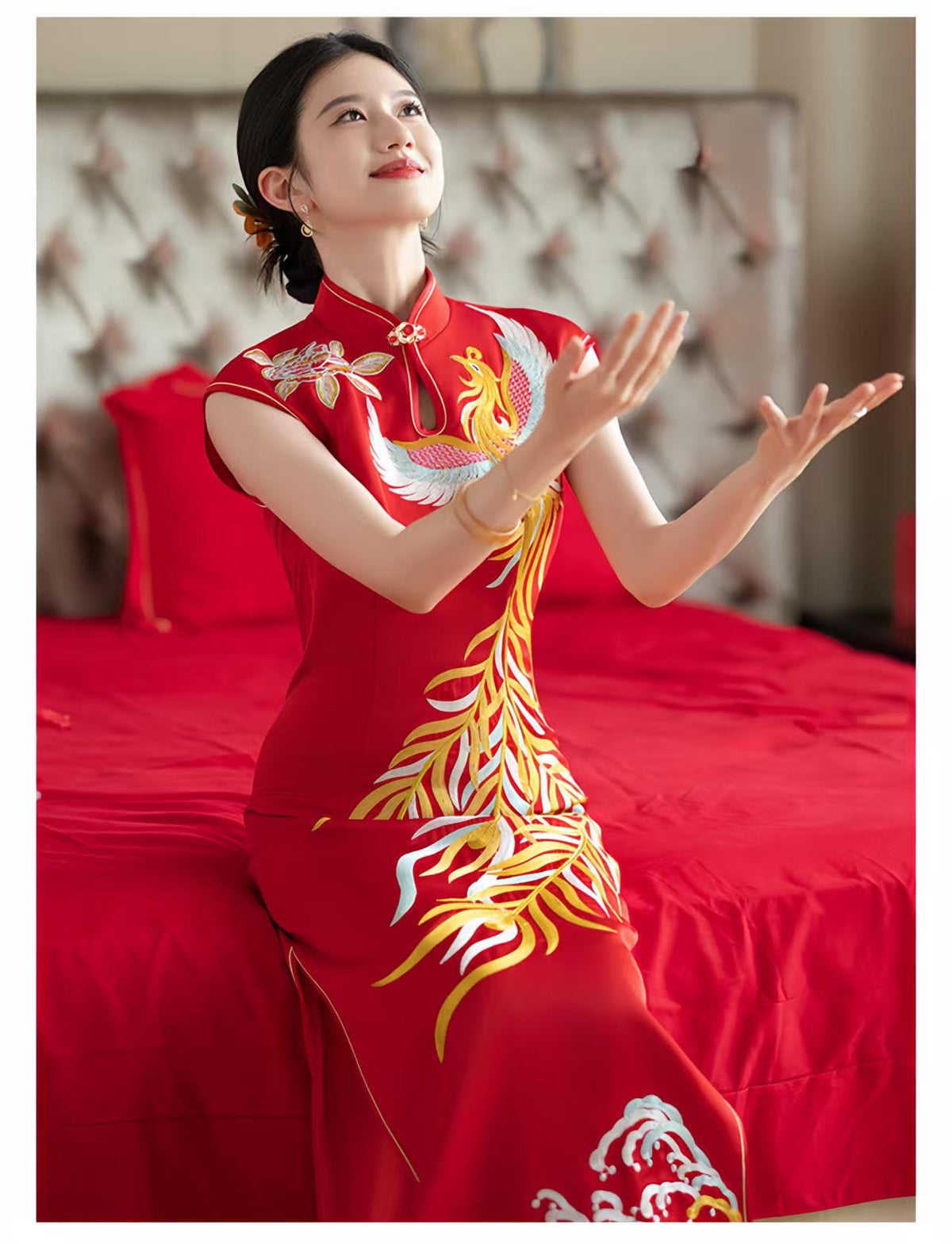 Women's Red Embroidered Qipao Cheongsam Dress – additional product view