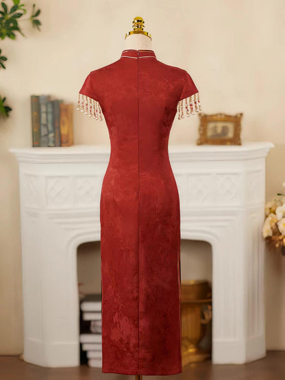 Women's Red Embroidered Qipao Cheongsam Dress – Maxi – additional product view