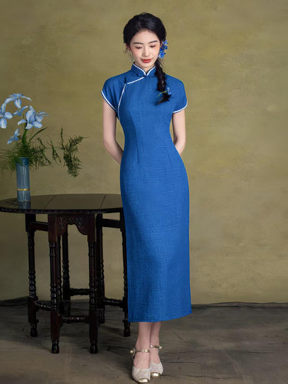 Women's Vintage Qipao Cheongsam Dress – Mandarin Collar Maxi Fitted – additional product view